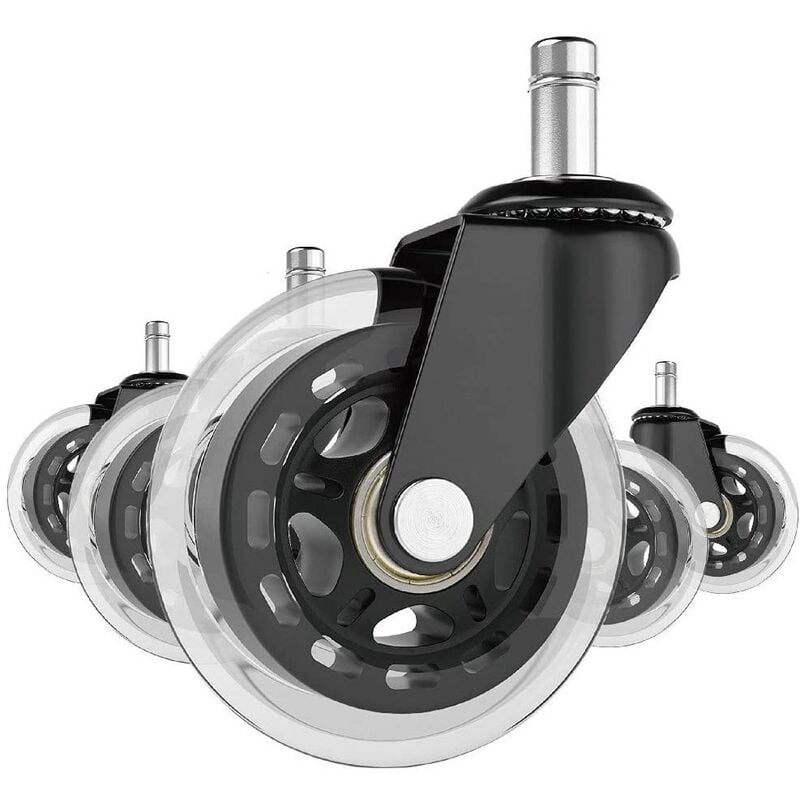 Jusch - Lot de 5 roulettes en silicone pour chaise de bureau, diamètre de tige 11 mm, noir