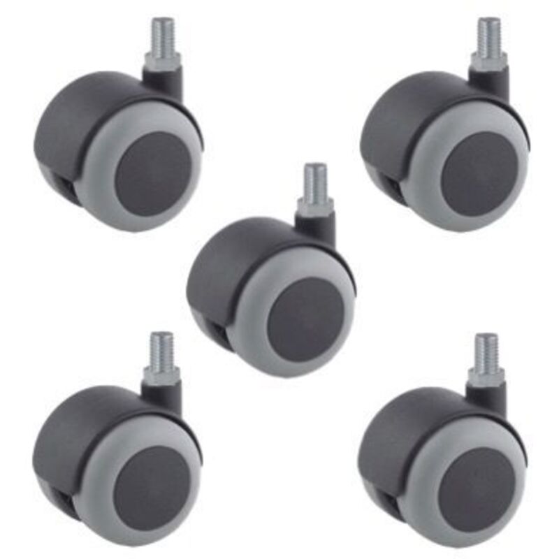 2gt Roues Et Roulettes - Lot de 5 Roulettes pivotantes jumelée pour fauteuil caoutchouc gris diamètre 50 mm à tige filetée M10x15 mm