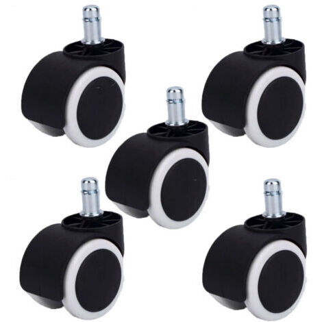 Lot de 5 Roulettes pivotantes JUMELÉE pour FAUTEUIL CAOUTCHOUC GRIS diamètre 50 mm à tige lisse 11x22 mm