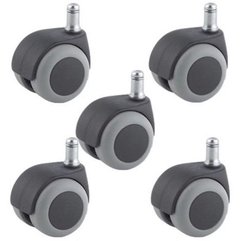 2GT ROUES ET ROULETTES Lot de 5 Roulettes pivotantes JUMELÉE pour FAUTEUIL CAOUTCHOUC GRIS diamètre 50 mm à tige lisse 11x22 mm