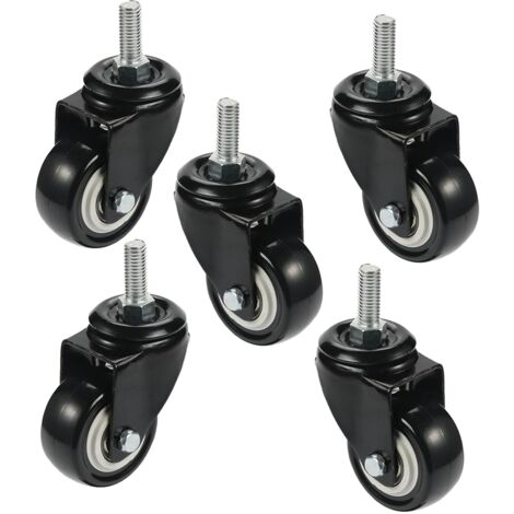 lot de 5 roulettes pivotantes, m8 x 25 mm, caoutchouc et pu,, protection sol, chaise bureau