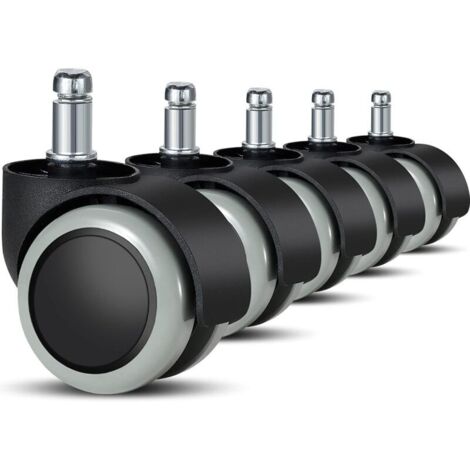 Lot de 5 roulettes pour chaise de bureau - 11 mm/22 mm - Roulettes de rechange pour sols durs pour chaises de gaming, chaises pivotantes, stratifiés, carrelages et sols en pierre