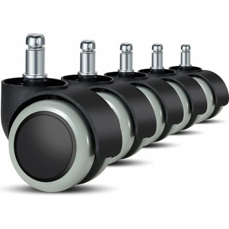 Lot de 5 roulettes pour chaise de bureau - 11 mm/22 mm - Roulettes de rechange pour sols durs pour chaises de gaming, chaises pivotantes, stratifiés, carrelages et sols en pierre