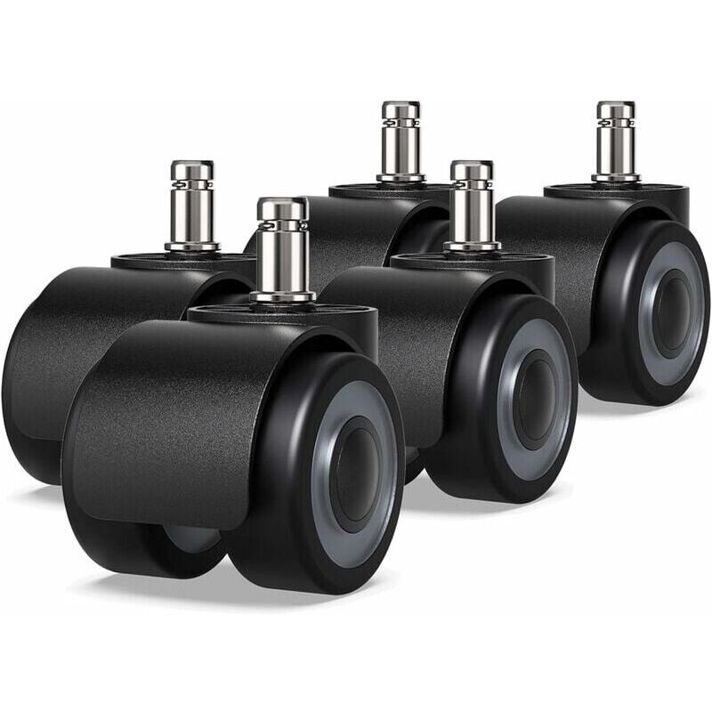 SNQ - Lot de 5 roulettes pour fauteuil de bureau - 11 x 22 mm - Design à double roues - Ne raye pas le sol - Diamètre : 50 mm