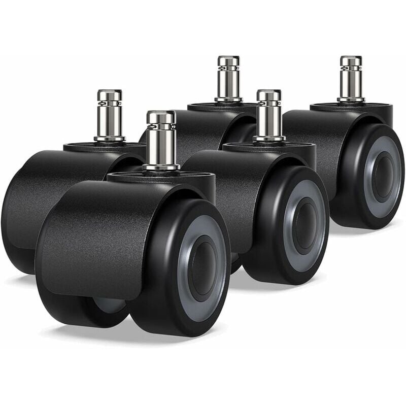 Forehill - Lot de 5 roulettes pour fauteuil de bureau - 11 x 22 mm - Design à double roues - Ne raye pas le sol - Diamètre : 50 mm