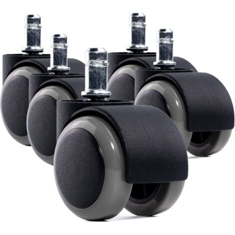 Lot de 5 roulettes pour Fauteuil de Bureau - Dimension : 11 x 48 mm - roulettes pour siège de Bureau adapté aux sols Dur - Rotation à 360°