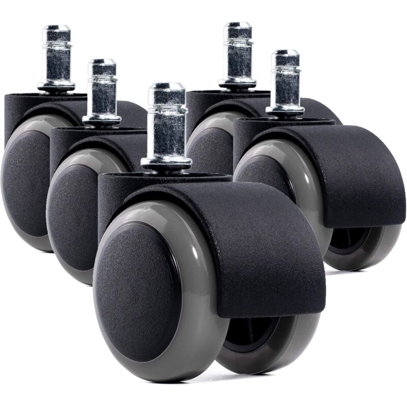 Lot de 5 roulettes pour Fauteuil de Bureau - Dimension : 11 x 48 mm - roulettes pour siège de Bureau adapté aux sols Dur - Rotation à 360°