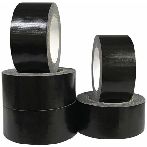 Lot de 5 rubans adhésifs en tissu noir 220 microns x 50 mm x 20 m Résistant à l'eau Pour étanchéité et réparation Adhère à toutes surfaces