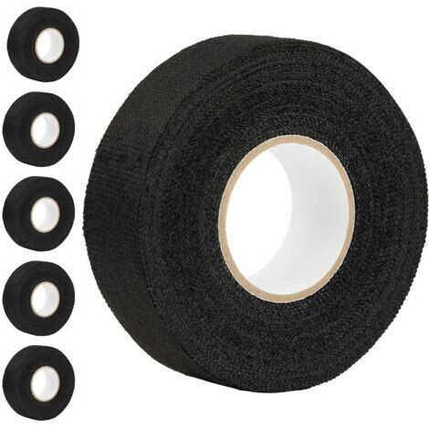 Lot de 5 rubans adhésifs en tissu pour faisceau de câbles - Noir - 25 mm x 15 m - Résistant à la chaleur - Idéal pour l'isolation des câbles électriques de voiture et de moto