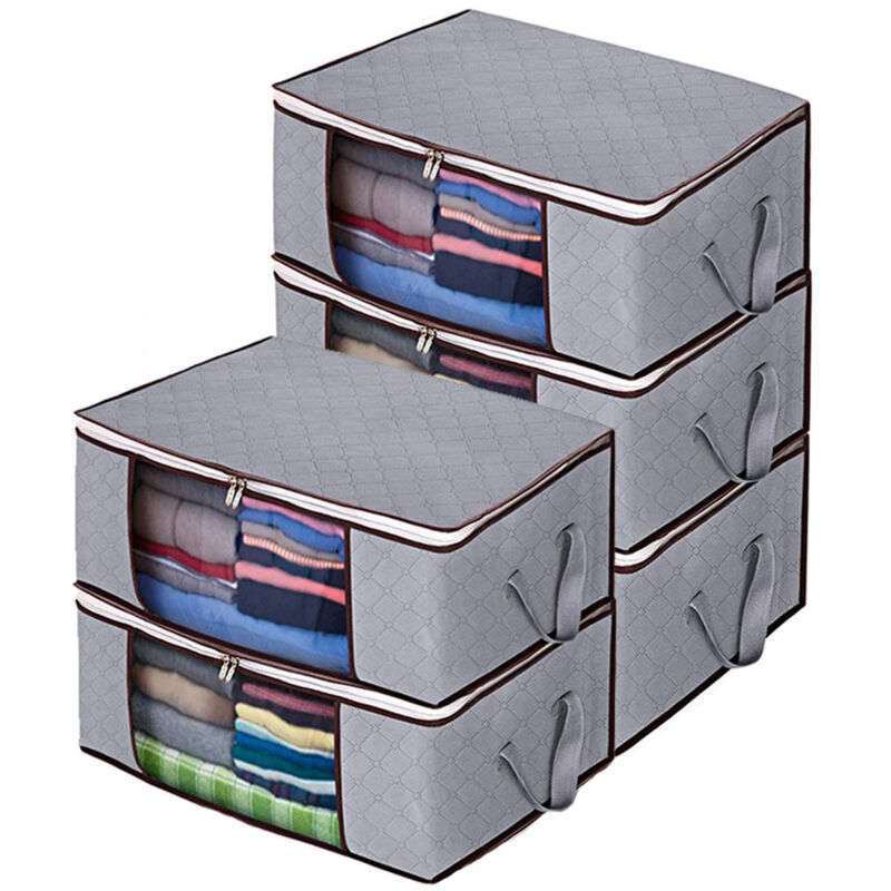 Lot de 5 Sac de Rangement Vetement, Boîte de Rangement sous lit Pliable, Housse Rangement Couette Organisateur de Placard avec Poignée Renforcée, Gris
