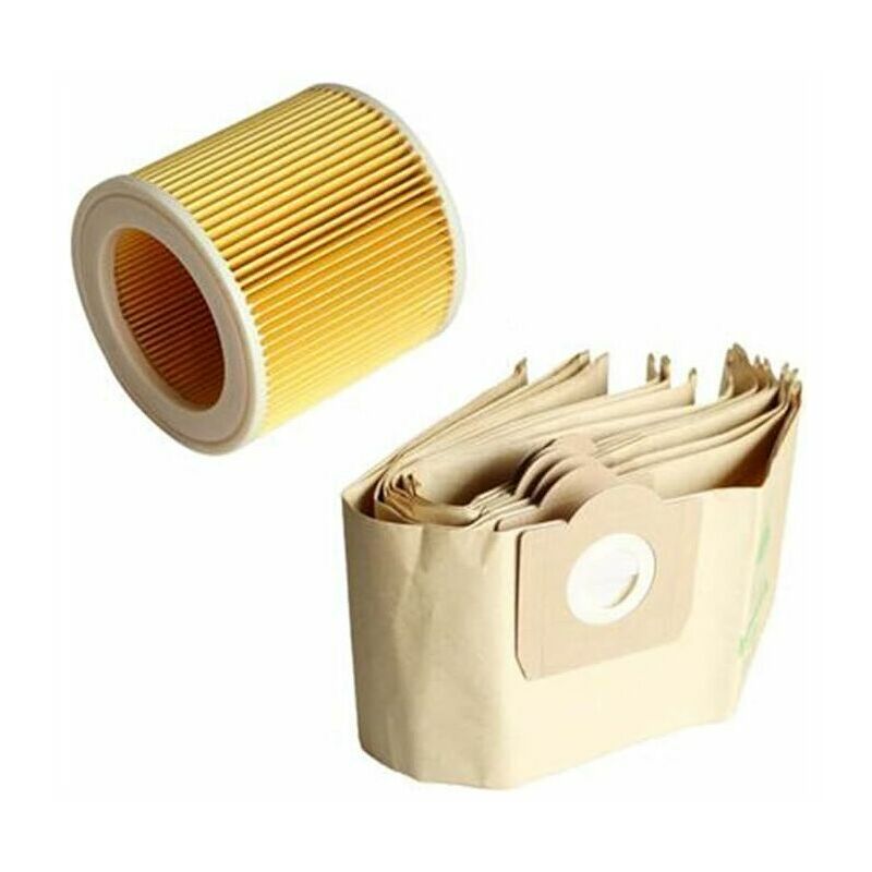 KZQ - Lot de 5 sacs à poussière et de filtres à cartouche pour aspirateur WD3 Premium, 3.300 m, 3.200, WD3.500 p, 6.959-130.