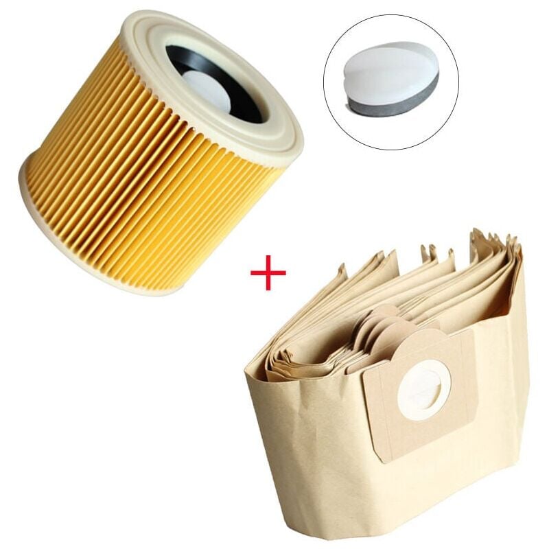 Lot de 5 sacs à poussière et de filtres à cartouche pour aspirateur WD3 Premium, 3.300 m, 3.200, WD3.500 p, 6.959-130.