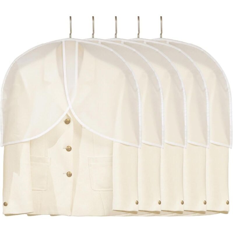 Lot de 5 sacs à vêtements anti-poussière transparents pour accrocher des vêtements dans les placards, le rangement, les jakets, les robes, les