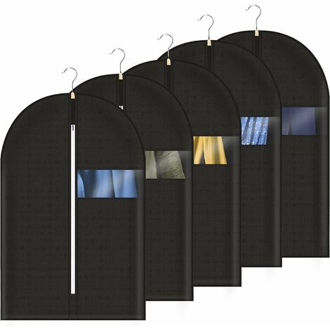 Lot de 5 sacs à vêtements, housse de vêtements anti-poussière, sac à vêtements de voyage, pliable, lavable, léger et léger, protecteur pour costume, manteau, veste, robe, placard de rangement 101,6 x