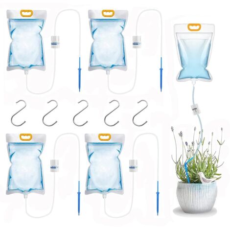 Lot de 5 sacs d'arrosage automatique pour plantes de 3,5L, sacs d'irrigation goutte à goutte, sacs de perfusion avec valve réglable – Arrosage automatique de vacances pour plantes d'intérieur, balcon