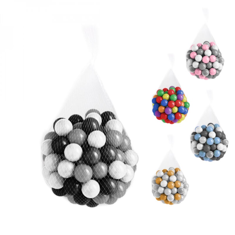 Monsieur Bébé - Lot de 5 sacs de 100 balles de jeu ou de piscine 5,5 cm - Noir, Gris, Blanc