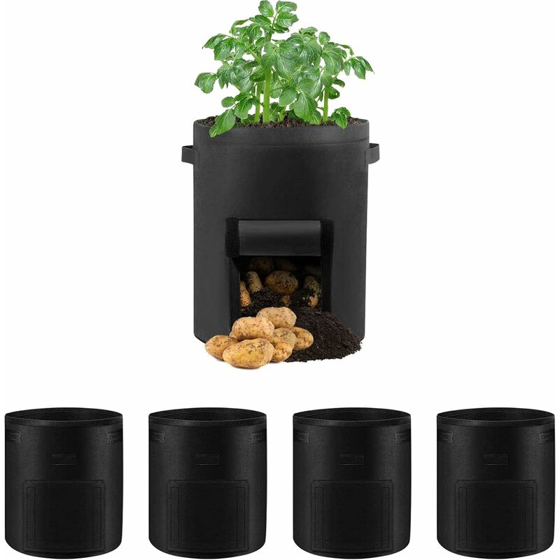 Lot de 5 sacs de culture de pommes de terre de 10 gallons, sac de culture de pommes de terre non tissé avec rabat visible et poignées pour planter