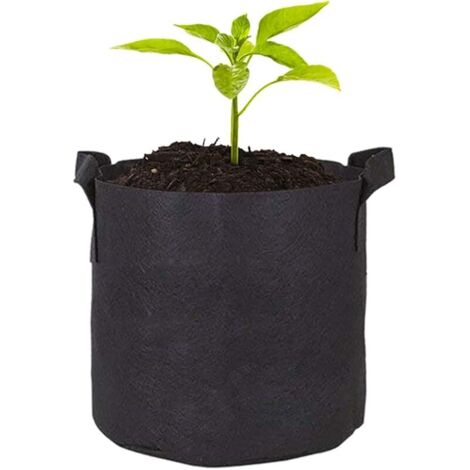 Lot de 5 sacs de culture pour légumes - En tissu non tissé respirant - Avec poignées - Pour pommes de terre, tomates, carottes, légumes, jardin d'enfants, jardin - Noir