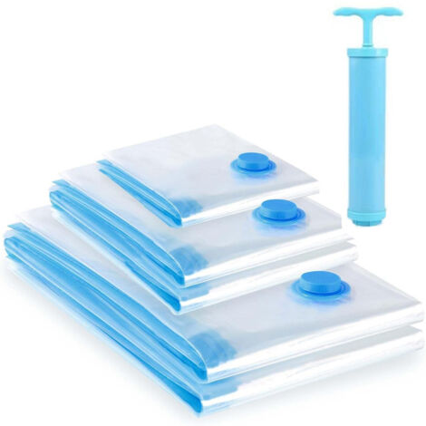 Lot de 5 sacs de rangement sous vide avec pompe manuelle (1 petit + 2 moyens + 2 grands)