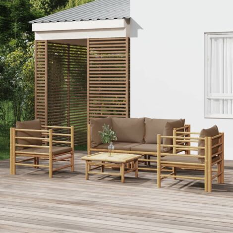 Lot de 5 Salon de jardin  Salon d'extérieur  Ensemble Meuble de Jardin  Mobilier d'Extérieur avec coussins taupe bambou XFNRX282060