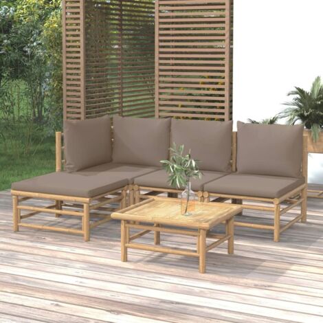 Lot de 5 Salon de jardin  Salon d'extérieur  Ensemble Meuble de Jardin  Mobilier d'Extérieur avec coussins taupe bambou XFNRX489567