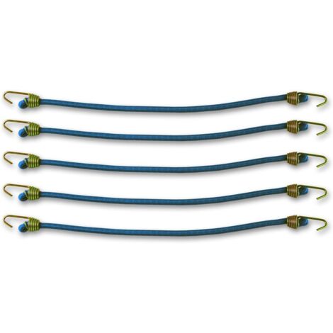 Lot de 5 sandows avec Crochet en Acier zingué, Résistance à la Rupture Indicative 10 kg, Diam. 4 mm, Longueur 25 cm, Bleu