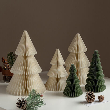 Lot de 5 sapins en papier nid d'abeille, décorations de Noël, décorations d'hiver pour la maison et la cheminée, décorations du pays des merveilles