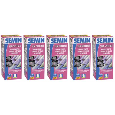 Lot de 5 Sem-Spéciale colle en poudre pour papiers peints, vinyls, lourds, spéciaux et intissés Semin - boite 200 g