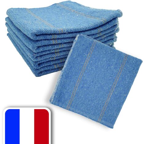 Lot de 5 serpillières L'original Blue G - 50x100 cm- Toile de Jean recyclé, Muli usages - Nettoyage de tous les sols - très résistantes - Fabriqué en France.