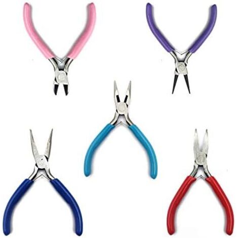 Lot de 5 Set Pince Bijoux, Ensemble Pinces à Bijouxs, Coupe-Fil, pPince Bec Rond Effilé Courbé Plat pour Fabrication Bijoux Bricolage -