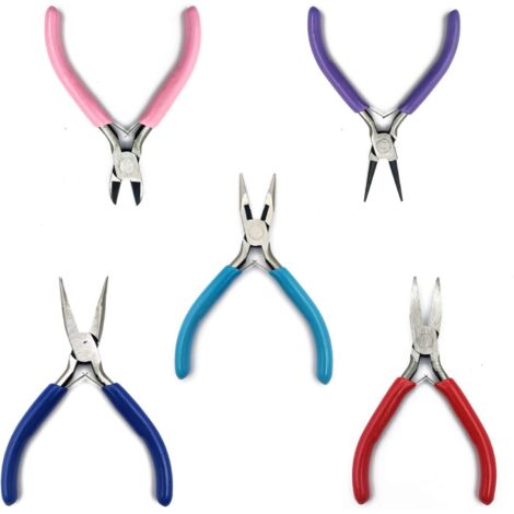 Lot de 5 Set Pince Bijoux, Ensemble Pinces à Bijouxs, Coupe-Fil, pPince Bec Rond Effilé Courbé Plat pour Fabrication Bijoux Bricolage -