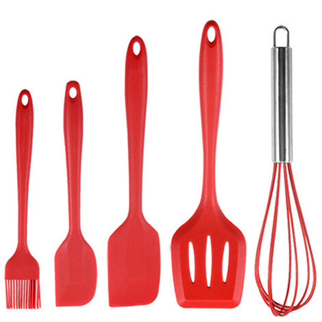 Lot de 5 spatules en silicone, ustensiles de cuisine en silicone antiadhésif résistant à la chaleur - Ensemble d'outils de cuisine durables rouge