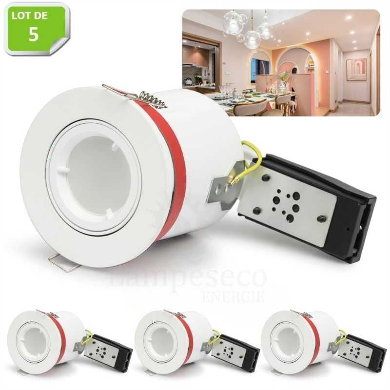 Lot de 5 Spot Encastrable bbc Orientable diametre 100mm avec douille et ampoule GU10 5W Blanc Chaud