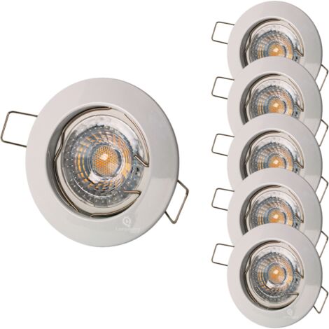 Lot de 5 Spot encastrable fixe led blanc avec ampoule gu10 7w 38° blanc chaud