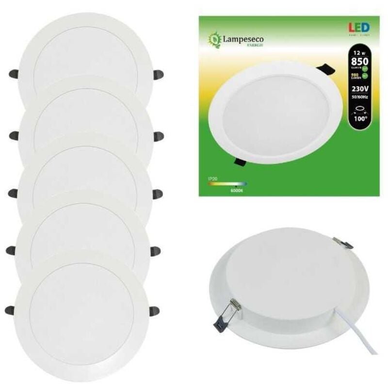 Lampesecoenergie - Lot de 5 Spot Encastrable led Downlight Panel Extra-Plat 12W Blanc Froid 6000K