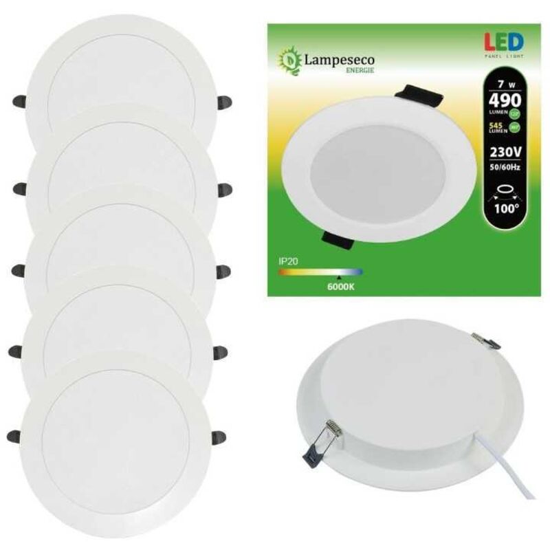 Lampesecoenergie – Lot de 5 spots encastrables LED extra-plats 7W – Lumière blanche froide 6000K – Installation facile – Pour bureaux et magasins Lampesecoenergie – Lot de 5 spots encastrables LED extra-plats 7W – Lumière blanche froide 6000K – Installation facile – Pour bureaux et magasins