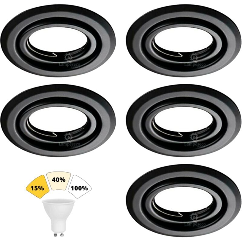 Lot de 5 Spot Encastrable Noir Mat 7W, 3 Intensités Réglables, Blanc Chaud 3000K