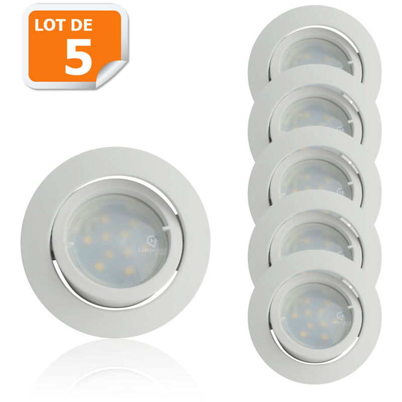 Lampesecoenergie – Lot de 5 spots encastrables LED orientables 5W – Équivalent 50W halogène – Blanc neutre 4000K – Installation facile 70mm – Classe Lampesecoenergie – Lot de 5 spots encastrables LED orientables 5W – Équivalent 50W halogène – Blanc neutre 4000K – Installation facile 70mm – Classe