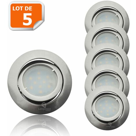 Lot de 5 Spot Led Encastrable Complete Satin Orientable lumière Blanc Chaud eq. 50W ref.209