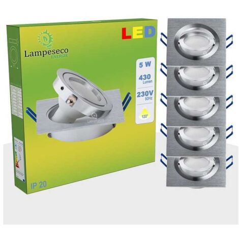 Lot de 5 Spot led encastrable orientable carré 5w eq. 50w, blanc chaud