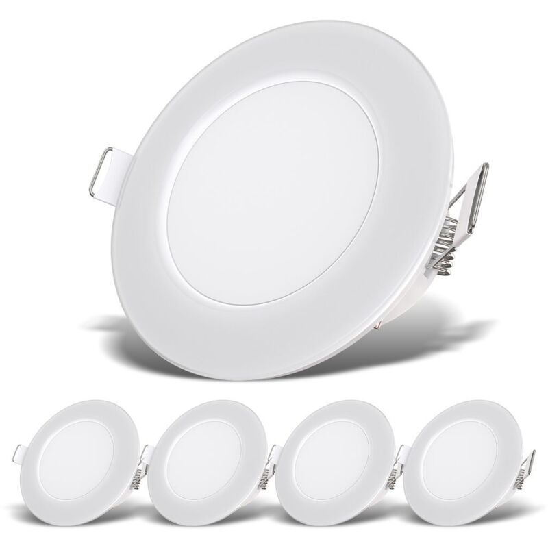 B.k.licht - Lot de 5 spots à encastrer spéciales salle de bain led blanc i étanche IP65 i extra plat 30mm i perçage Ø68mm i 3W/350lm/spot i lumière
