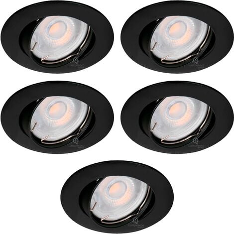 LAMPESECOENERGIE Lot de 5 Spots Aluminium Orientable Noir Mat avec GU10 LED de 5W eqv. 50W Blanc Chaud 3000K