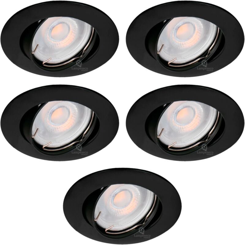 Lot de 5 Spots Aluminium Orientable Noir Mat avec GU10 led de 5W eqv. 50W Blanc Neutre 4000K
