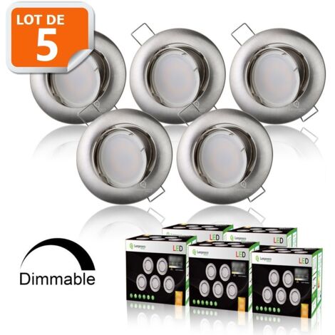 Lot de 5 Spots Encastrable LED Alu Brossé GU10 Dimmable Blanc Chaud