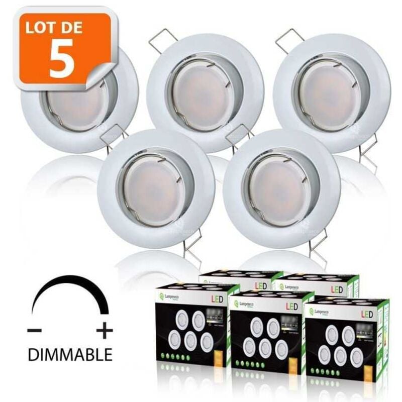 Lampesecoenergie - Lot de 5 Spots Encastrable led Blanc GU10 Dimmable Blanc Chaud