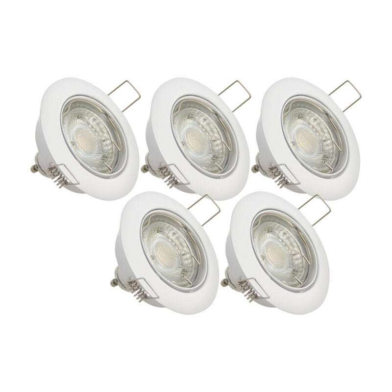 Xanlite - Lot de 5 Spots Encastrés Metal Blanc - orientable - Ampoule led GU10 incluses - cons. 4W (eq. 50W) - 345 lumens - Blanc neutre