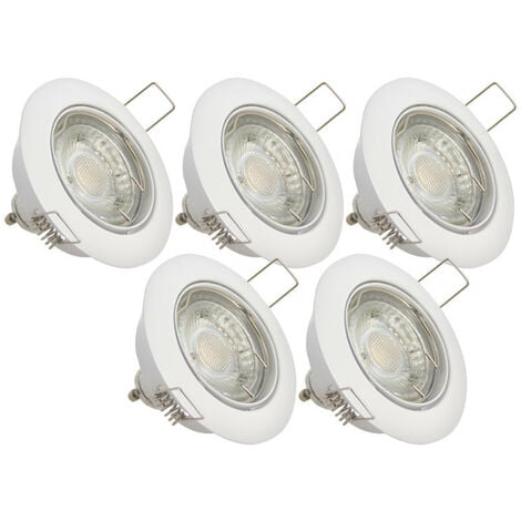 Lot de 5 Spots Encastrés Metal Blanc - ORIENTABLE - Ampoule LED GU10 incluses - cons. 4W (eq. 50W) - 345 lumens - Blanc neutre