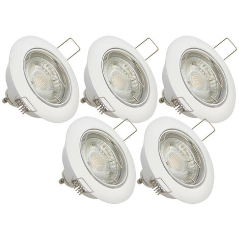 XANLITE - Lot de 5 Spots Encastrés Metal Blanc - ORIENTABLE - Ampoule LED GU10 incluses - cons. 5W (eq. 50W) - 345 lumens - Blanc neutre - PACK5SP50ABCW