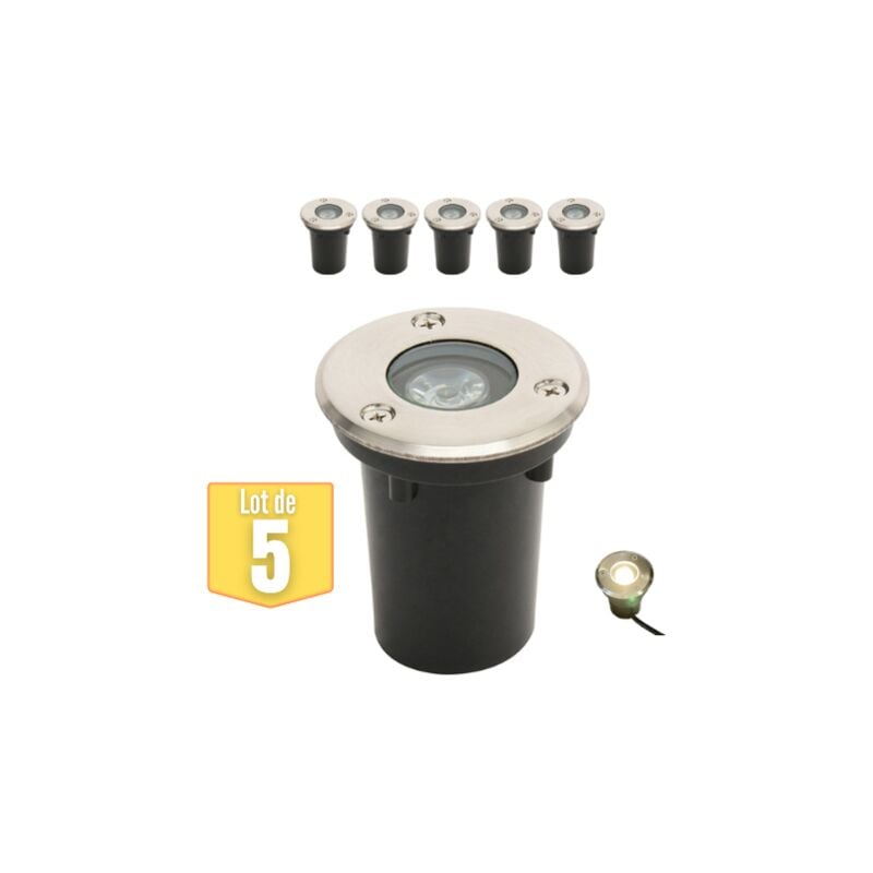 Ledkia - Lot de 5 Spots led encastrables étanches 1W 100lm 4000K IP67