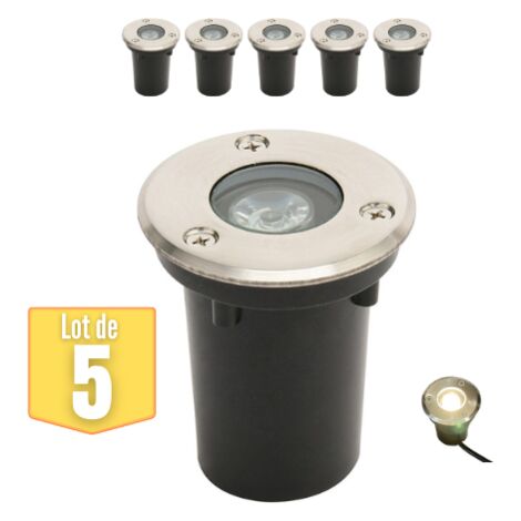 Lot de 5 Spots LED encastrables étanches 1W 100lm 4000K IP67
